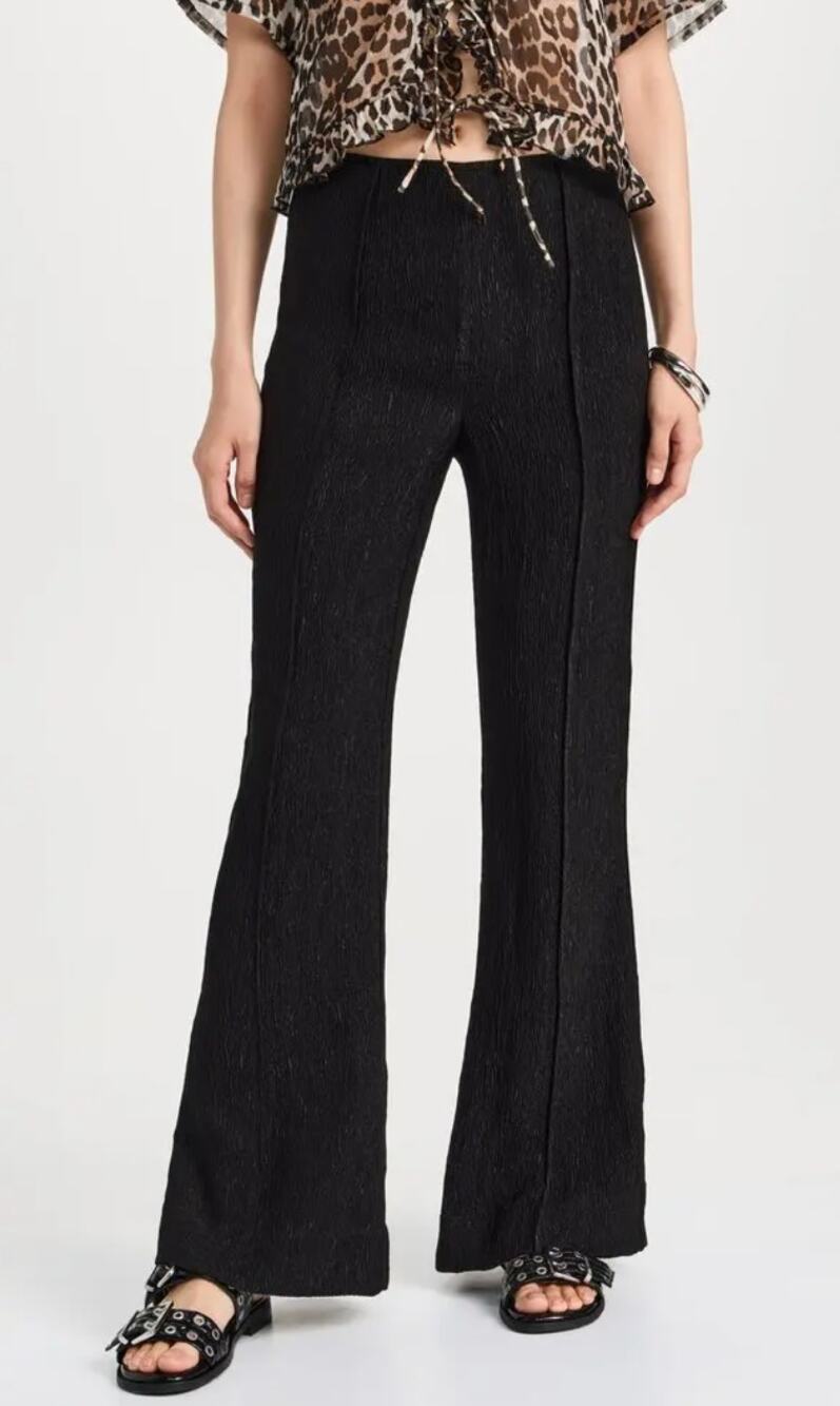 GANNI Black viscose stretch crepe flared pants EU 34 (XS/ US 2)